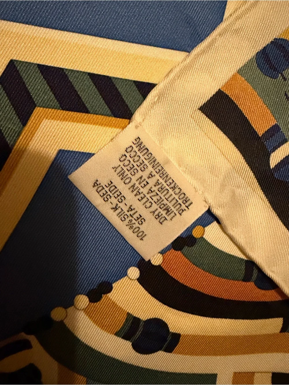 Hermes Haute Parure 90 Silk Scarf Blue Jean Beige Dore Ciel